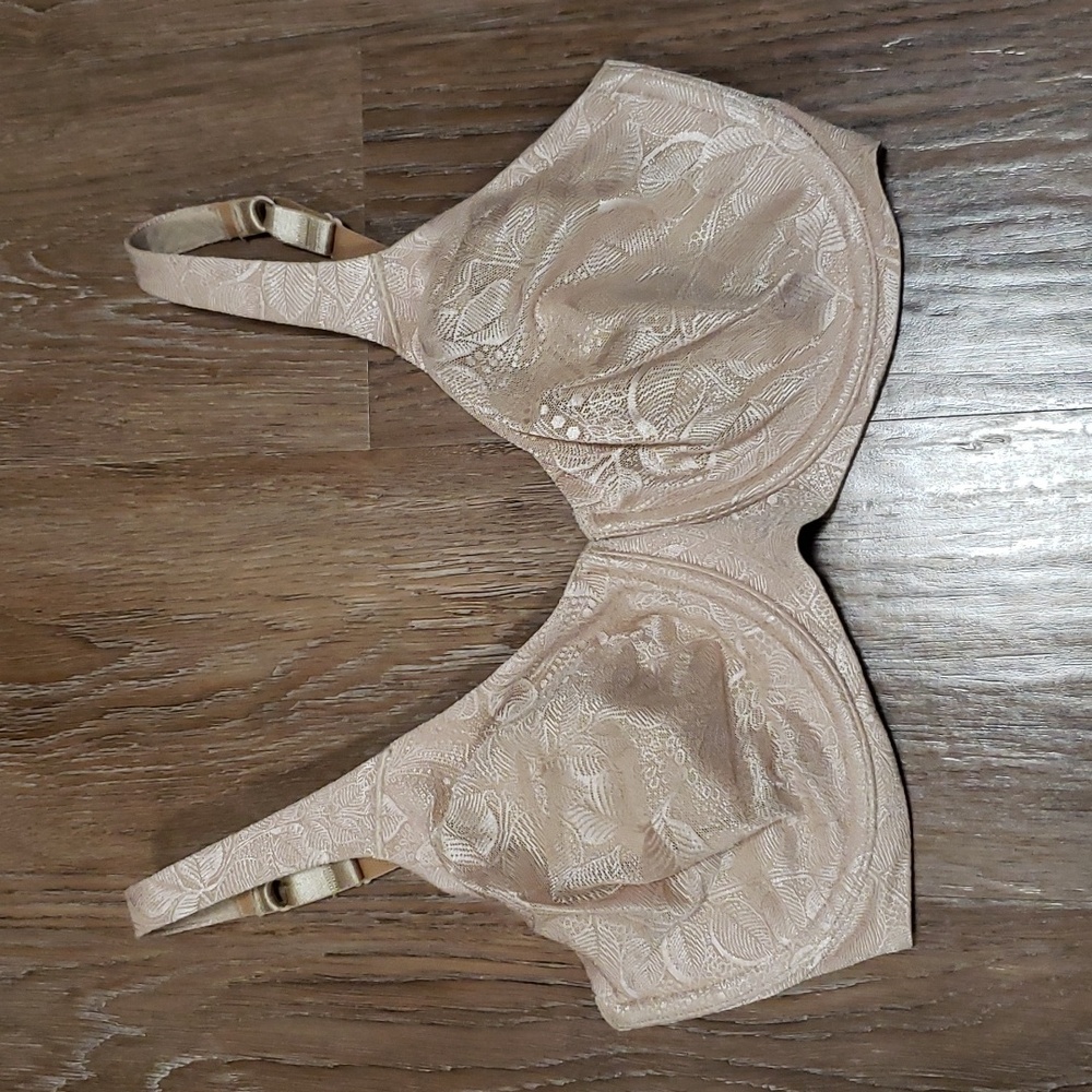(34DD) BALI Nude Subtle Floral Design Neutral Underwire Padless Comfortable